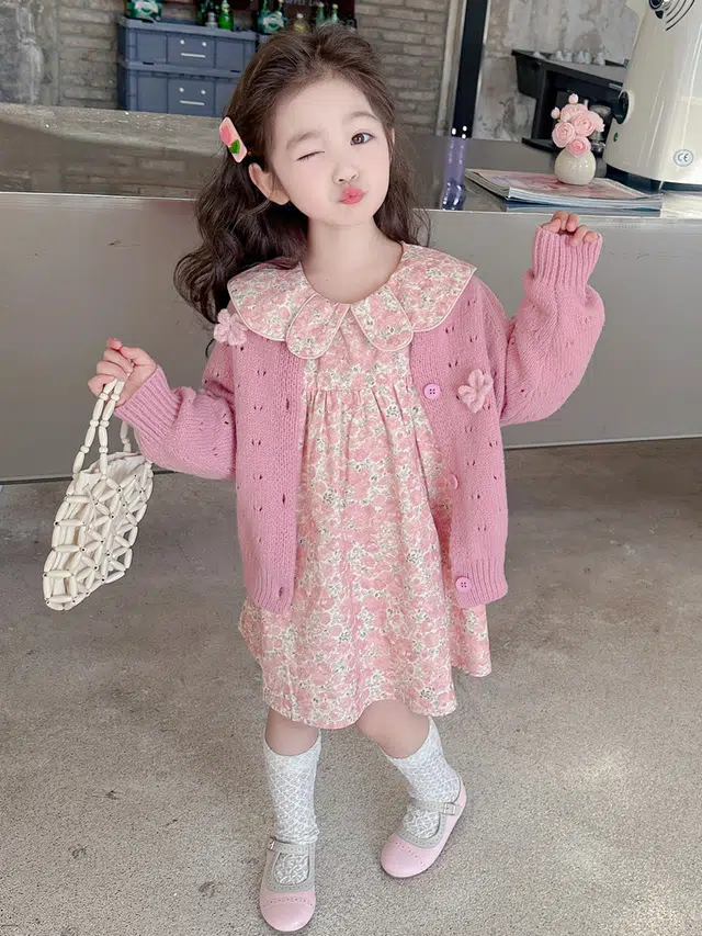 俞兆林裙装套装 女小童毛衣碎花裙子春秋洋气女宝宝春装连衣裙两件套