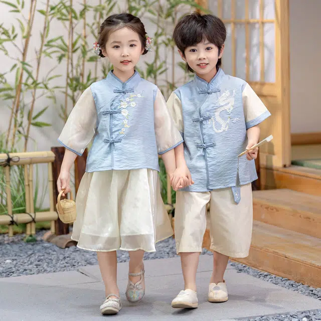 俞兆林裙装套装 优雅儿童汉服男女童夏季薄款演出服国风宝宝唐装中式服装