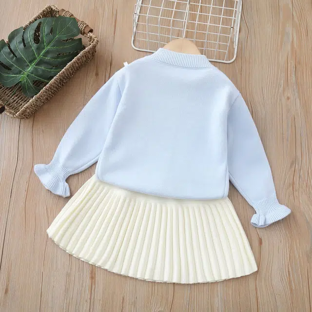 俞兆林裙装套装 蝴蝶结儿童女宝宝秋款外套秋季开衫洋气女童两件套毛衣