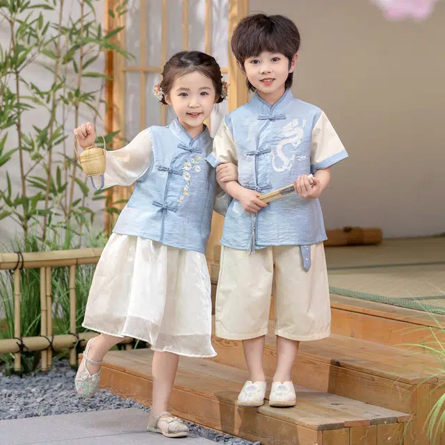 俞兆林裙装套装 优雅儿童汉服男女童夏季薄款演出服国风宝宝唐装中式服装