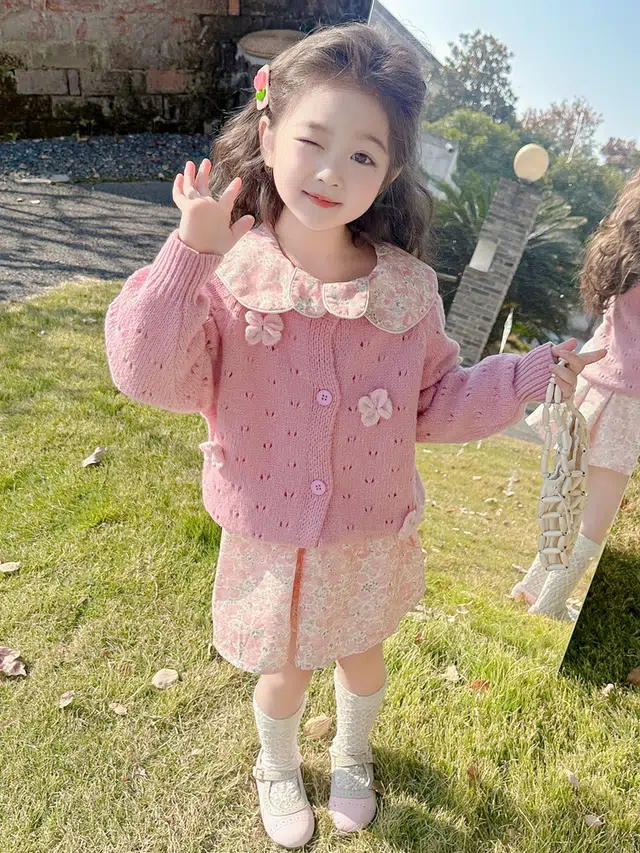 俞兆林裙装套装 女小童毛衣碎花裙子春秋洋气女宝宝春装连衣裙两件套