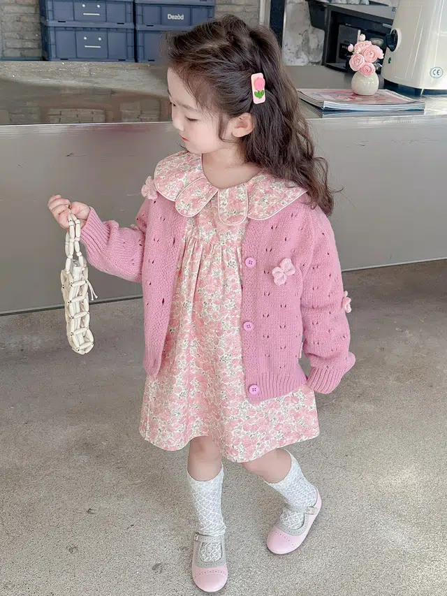 俞兆林裙装套装 女小童毛衣碎花裙子春秋洋气女宝宝春装连衣裙两件套