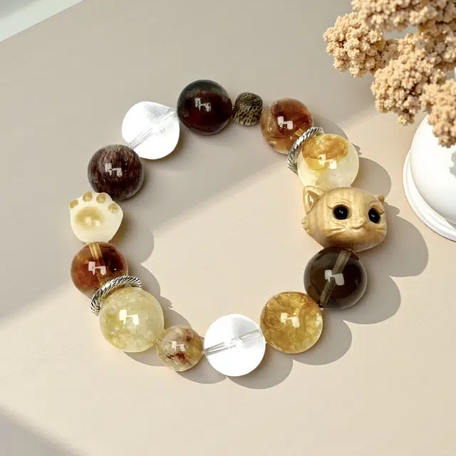 【招财猫次元 暴富代码】 优奕芳 萌趣猫脸设计  小众个性 新中式 日进斗金好运上岸小众天然 白水晶 手串 男女同款情侣款