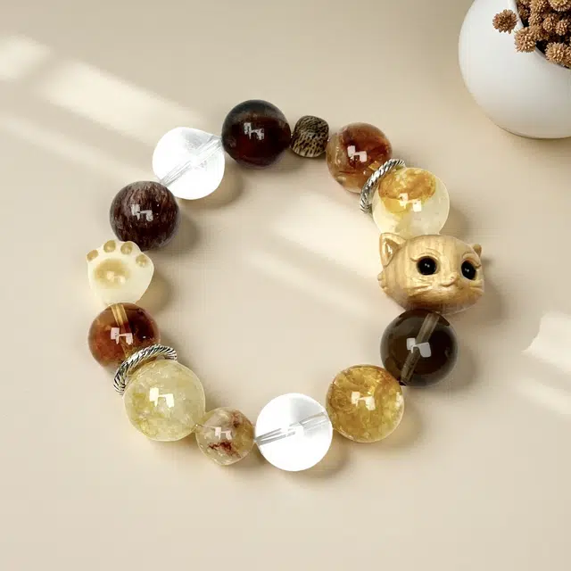 【招财猫次元 暴富代码】 优奕芳 萌趣猫脸设计  小众个性 新中式 日进斗金好运上岸小众天然 白水晶 手串 男女同款情侣款