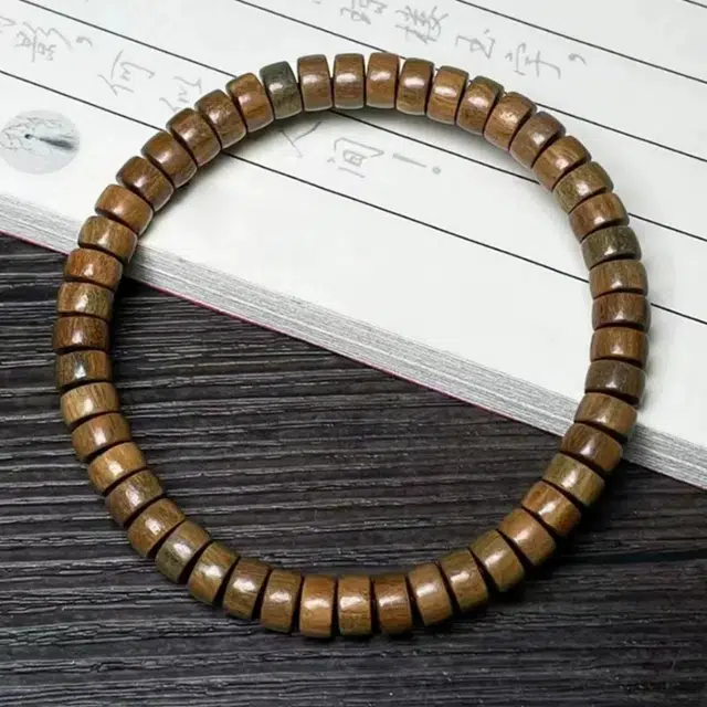 优奕芳 中式平安喜乐 福禄吉祥素圈文玩 招财纳福 直切珠#好运 绿檀 手串 男女同款情侣款