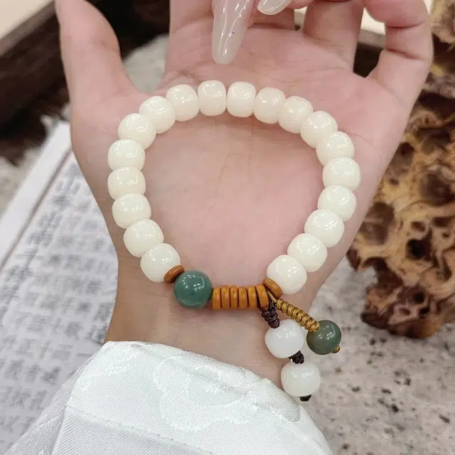 【暴富】 优奕芳 新中式文玩纳福转运珠 小众设计扁珠 平安喜乐财源广进#好运 白玉菩提 手串 男女同款情侣款