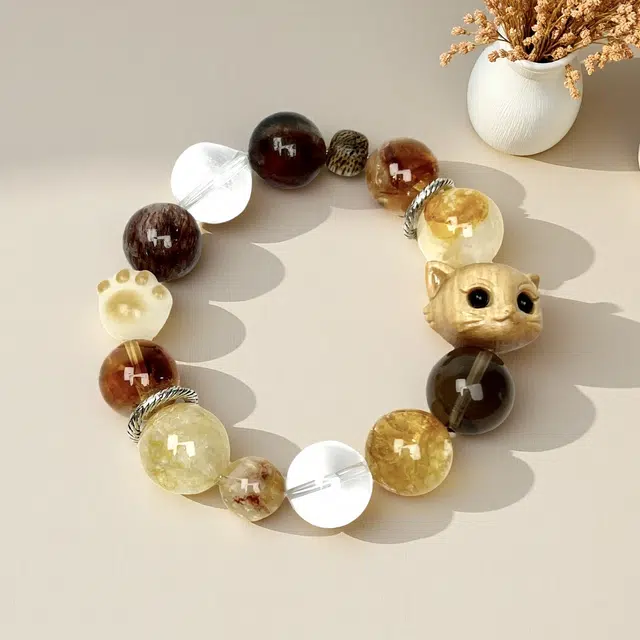 【招财猫次元 暴富代码】 优奕芳 萌趣猫脸设计  小众个性 新中式 日进斗金好运上岸小众天然 白水晶 手串 男女同款情侣款