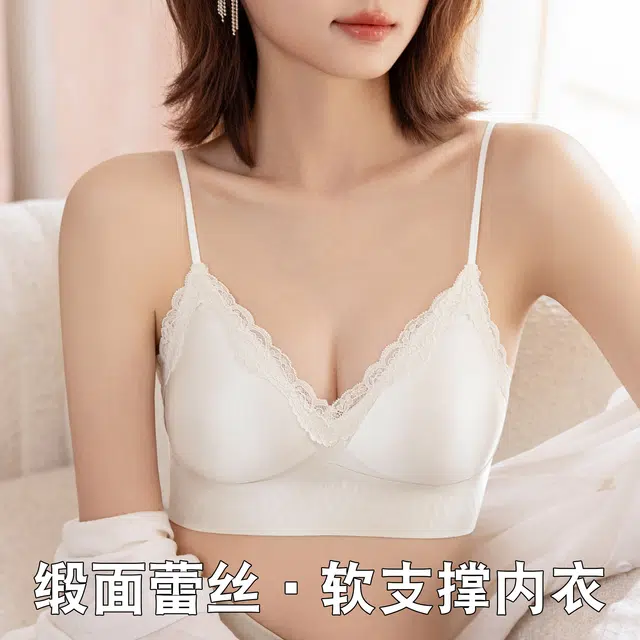北极绒 法式蕾丝亲肤聚拢舒适防下垂透气不闷汗高弹美背无钢圈收副乳文胸 女款