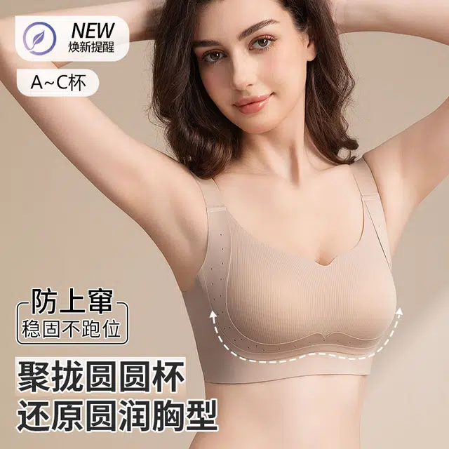 北极绒 大胸显小提拉塑形透气防垂聚拢侧收无痕隐形无钢圈文胸 女款