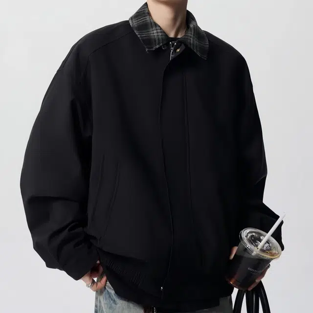 水田夏 美式轻熟风外套男士短款百搭潮流修身帅气拼皮宽松韩版大衣男夹克 男款