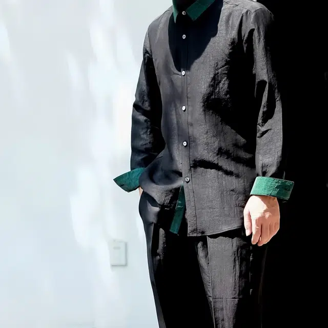 水田夏 香云纱男装真丝桑蚕丝男长袖夏季薄款宽松衬衫 男款