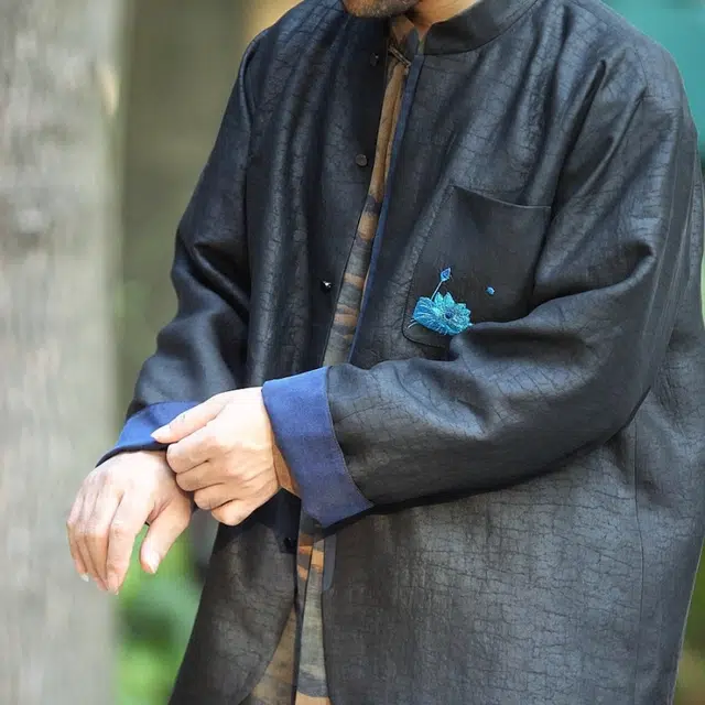 水田夏 香云纱男装外套龟裂纹外穿上衣春秋衫中式休闲夹克 男款
