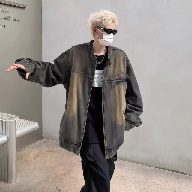 水田夏 秋冬季宽松扎染色棒球服牛仔外套男韩版夹克 男款