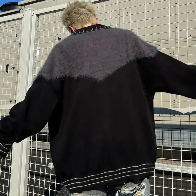 水田夏 韩式撞色拼接开衫外套秋冬季潮流小众设计感宽松休闲针织衫 男款