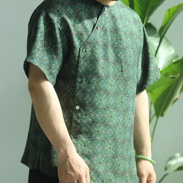 水田夏 年轻人气质香云纱夏季短袖新中式男装绞罗复古禅衬衫 男款