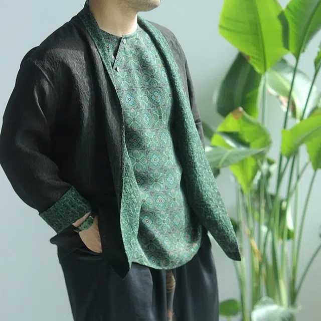 水田夏 男士香云纱开衫薄外套春夏中国风复古风唐装禅意衬衫 男款