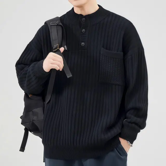 水田夏 男秋冬季潮牌宽松套头慵懒风外套加厚打底衫针织衫 男款