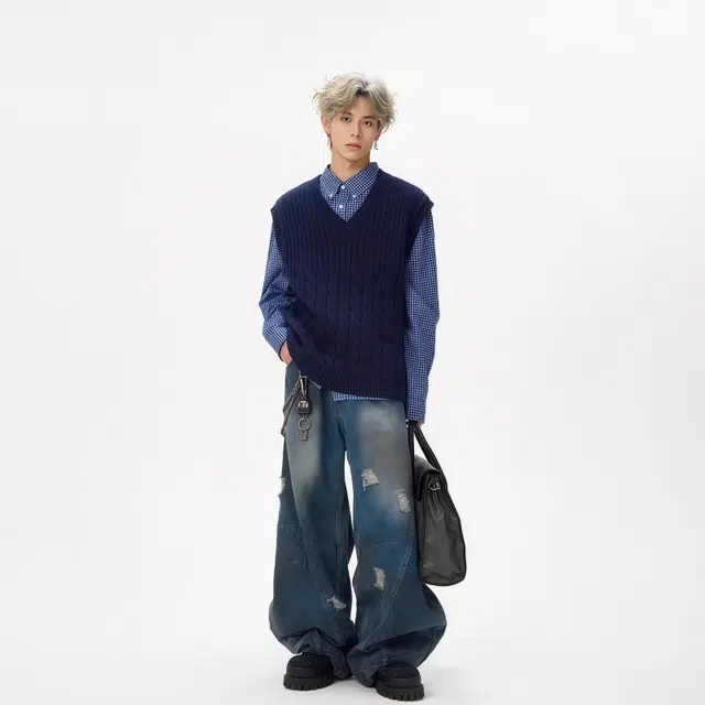 水田夏 美式复古慵懒风格纹格子宽松潮牌衬衫 男款