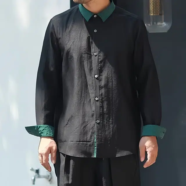 水田夏 香云纱男装真丝桑蚕丝男长袖夏季薄款宽松衬衫 男款