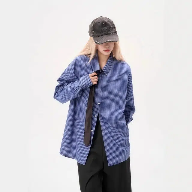 水田夏 美式复古慵懒风格纹格子宽松潮牌衬衫 男款