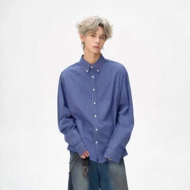 水田夏 美式复古慵懒风格纹格子宽松潮牌衬衫 男款