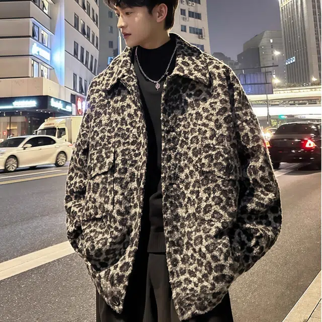 水田夏 小香风豹纹呢子加厚毛呢外套男女痞帅慵懒风高级感重磅潮夹克 男款