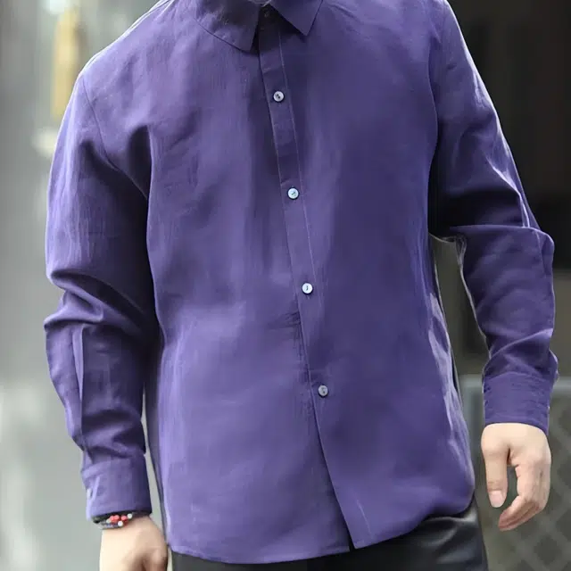 水田夏 香云纱高端男装真丝瑞鹤图翻领长袖休闲衬衫 男款