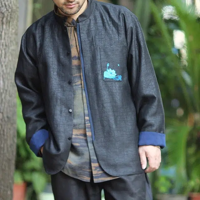 水田夏 香云纱男装外套龟裂纹外穿上衣春秋衫中式休闲夹克 男款