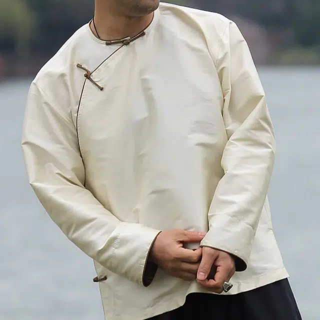 水田夏 男士新中式桑蚕丝国风盘扣圆领上衣春秋衬衫 男款