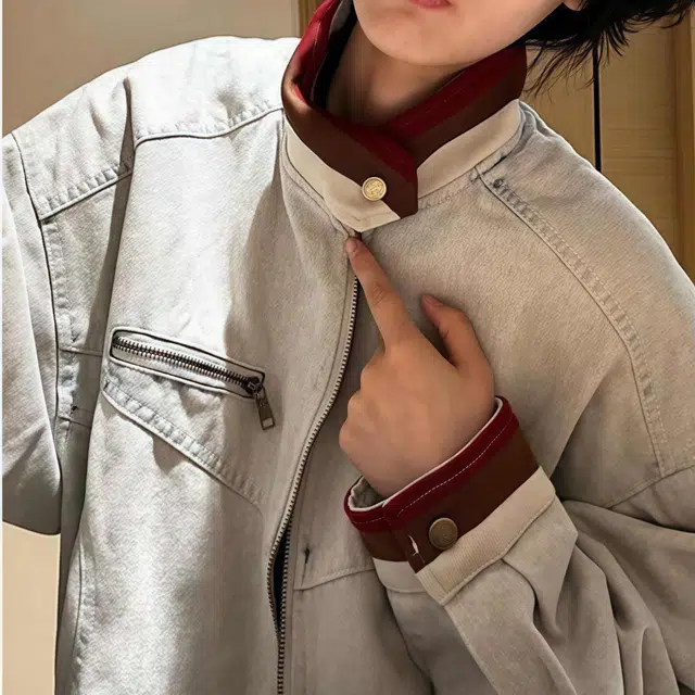 水田夏 美式复古男春秋款高级感痞帅底特律立领牛仔外套 男款