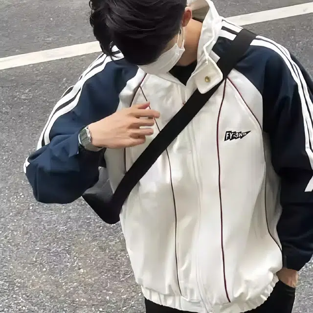 水田夏 日系复古潮牌简约百搭条纹拼接撞色立领休闲外套男春秋季宽松夹克 男款