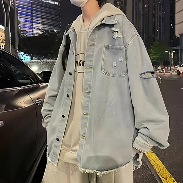 水田夏 男士牛仔男秋冬季韩版潮流休闲男装加厚破洞上衣夹克 男款