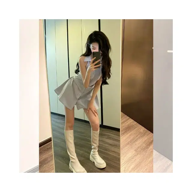 依钗 百搭时尚气质纯色清新无袖连衣裙 女款