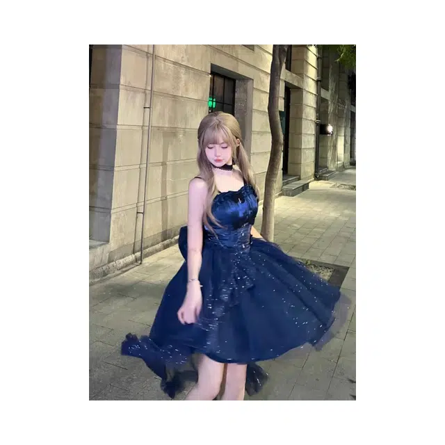依钗 洋装可爱细闪蓬蓬裙拖尾公主感轻礼礼裙萝莉装 女款
