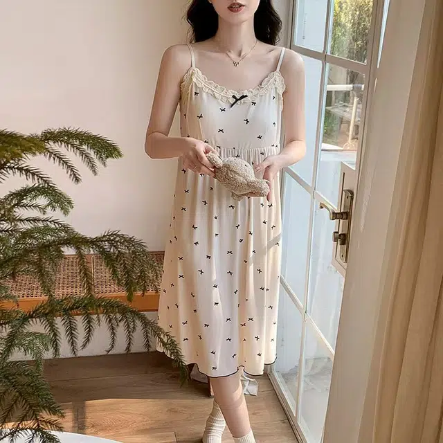 依钗 带胸垫睡裙女性感吊带夏季甜美可爱韩版休闲宽松睡衣家居服连衣裙 女款