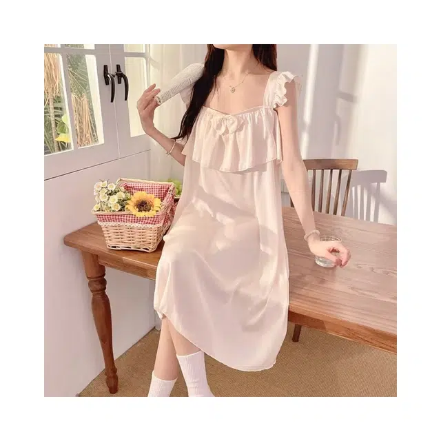 依钗 睡裙女带胸垫夏季冰丝吊带裙睡衣夏天女士甜美家居服连衣裙 女款