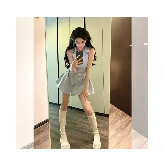 依钗 百搭时尚气质纯色清新无袖连衣裙 女款