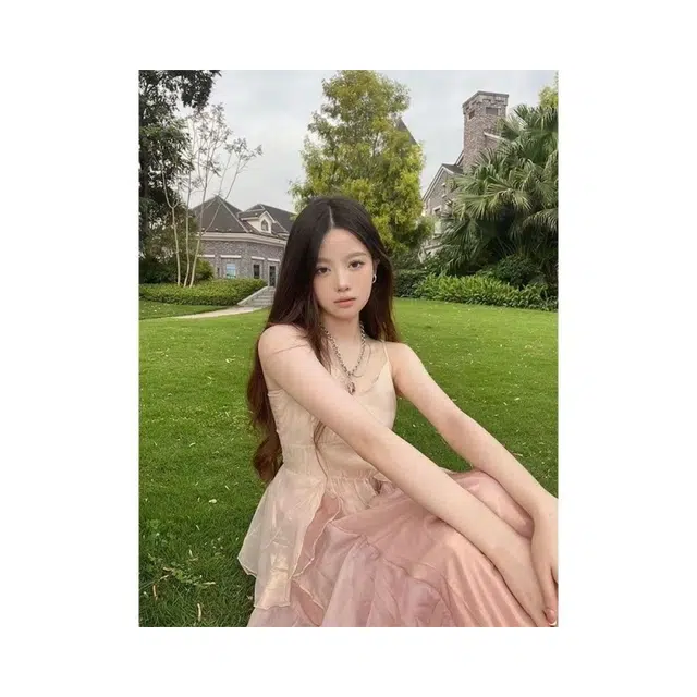 依钗 度假风沙滩裙法式复古渐变吊带连衣裙 女款