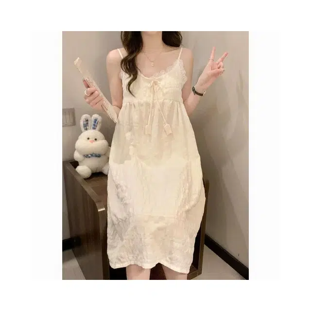 依钗 公主风夏季睡衣女云朵纯棉带胸垫可爱睡裙吊带性感纯欲家居服连衣裙 女款