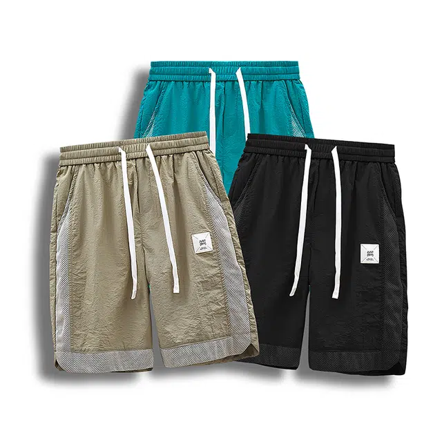 太子龍 夏季网眼冰丝拼接运动男速干弹力透气五分裤松紧腰沙滩裤休闲短裤 男款