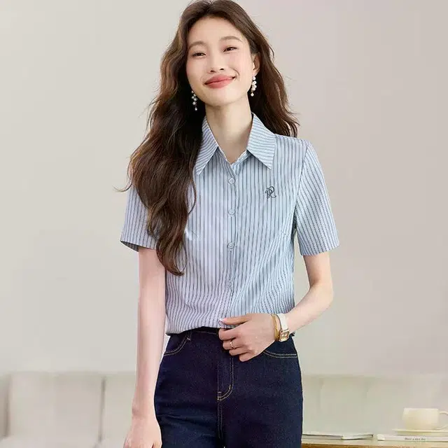 笔杏 高级小众不撞款内搭叠穿条纹减龄洋气复古短袖衬衫 女款