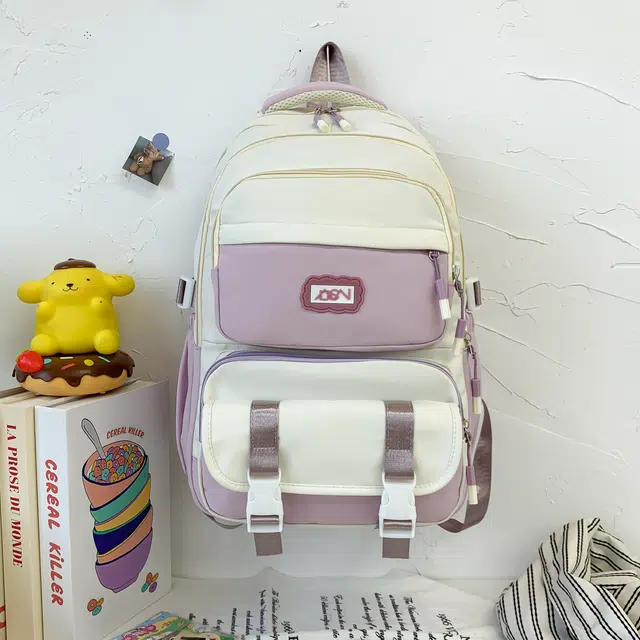 米囹 可爱书包 轻盈减负短途旅游双肩包 背包 大号 白色