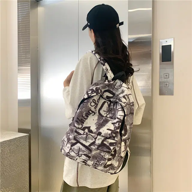 米囹 小清新书包 国潮涂鸦 双肩包 大号 灰色