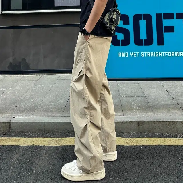 洞洞拐 工装裤灰色褶皱直筒拼接设计速干美式休闲裤 男女同款