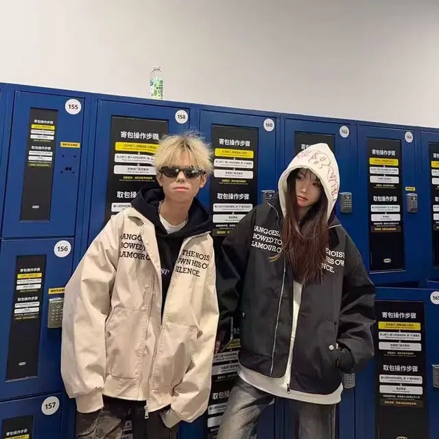 洞洞拐 美式复古字母刺绣飞行薄款小众设计百搭休闲外套夹克 男女同款