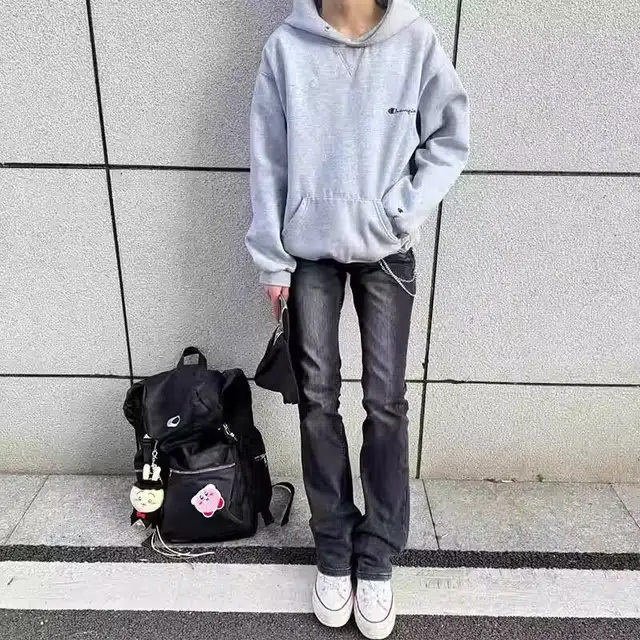 洞洞拐 美式高街风微喇叭修身潮百搭炸街时尚水洗复古痞帅显高显瘦休闲牛仔裤 男女同款