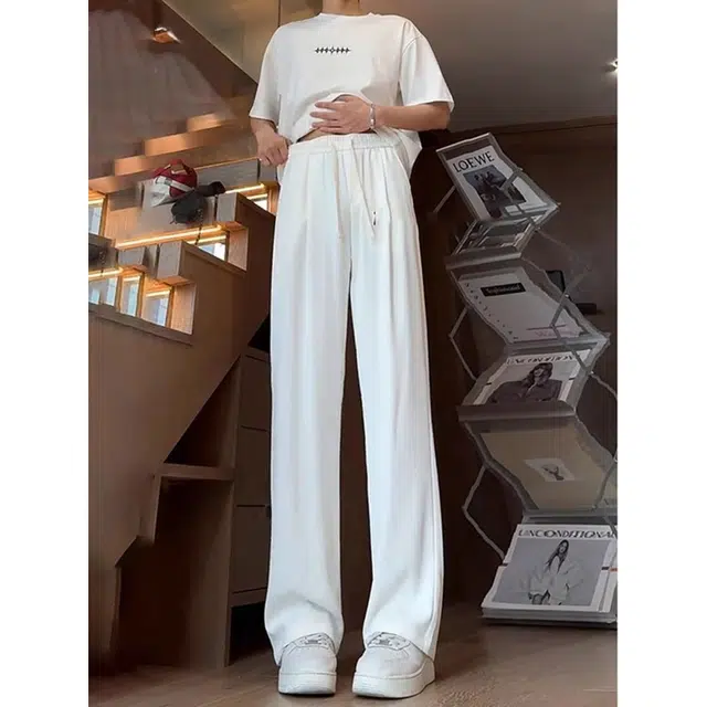 洞洞拐 美式极简宽松垂感百搭时尚松紧腰西装裤纯色潮运动休闲裤 男女同款