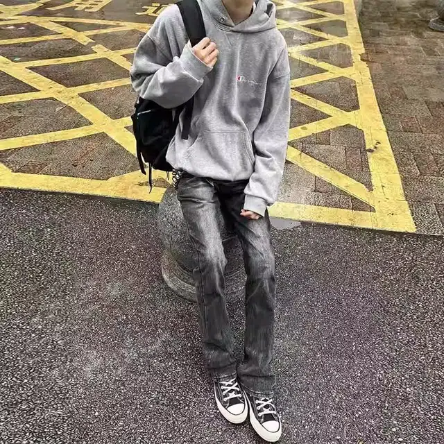 洞洞拐 美式高街风微喇叭修身潮百搭炸街时尚水洗复古痞帅显高显瘦休闲牛仔裤 男女同款