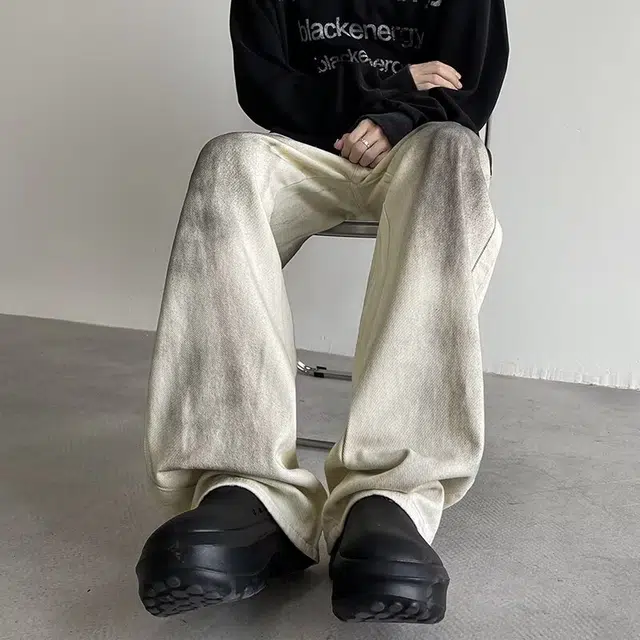 洞洞拐 韩版时髦高街不规则做旧脏脏水洗牛仔高级感阔腿裤休闲裤 男女同款