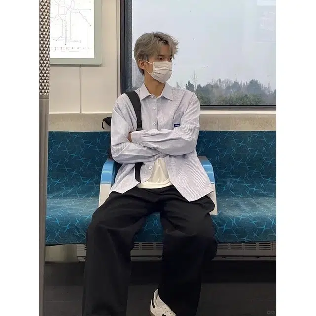 洞洞拐 日系复古条纹长袖港风美拉德风少年感高街潮流休闲衬衫 男女同款